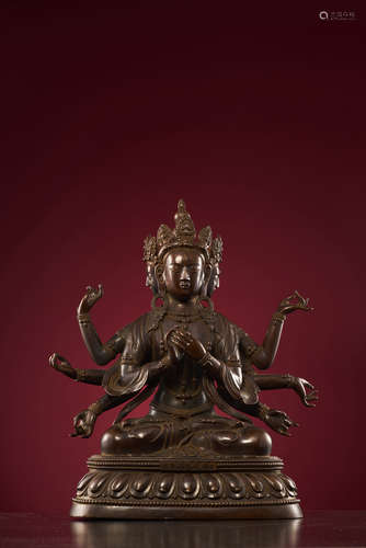 A Gilt-Bronze Figure of Buddha. 
QianLong Period, Qing Dynasty.