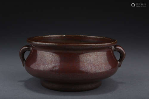 RED GLAZED CENSER WITH HANDLES