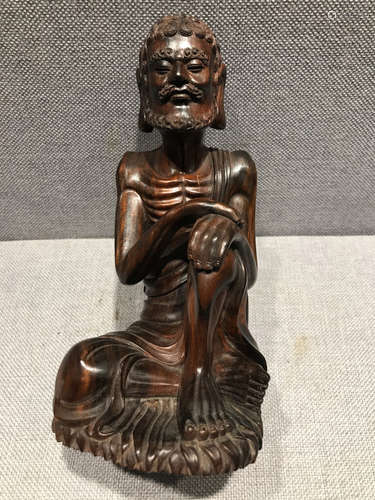 ZITAN WOOD CARVED 'BODHIDHARMA' SEATED FIGURE