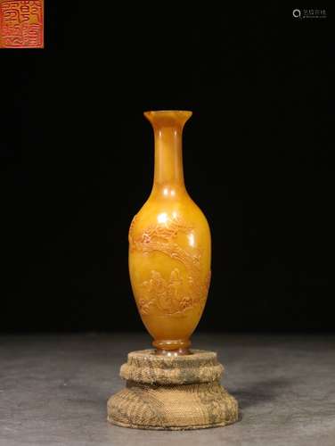 SHOUSHAN TIANHUANG SOAPSTONE CARVED 'SCHOLARS' VASE