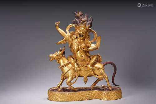 GILT BRONZE CAST PELDEN LHAMO FIGURE