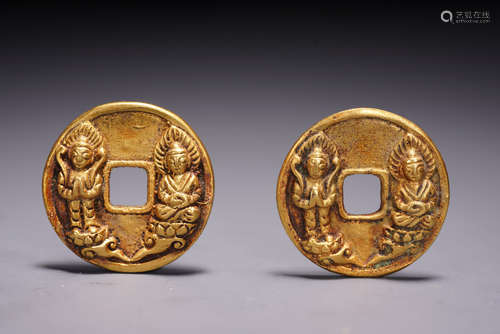 PAIR OF GILT SILVER ANTIQUE COINS