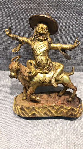 GILT BRONZE CAST 'GUARDIAN' SEATED FIGURE