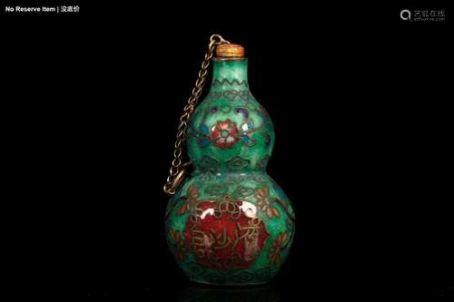 AN ENAMELED BRONZE DOUBLE-GOURD SNUFF BOTTLE