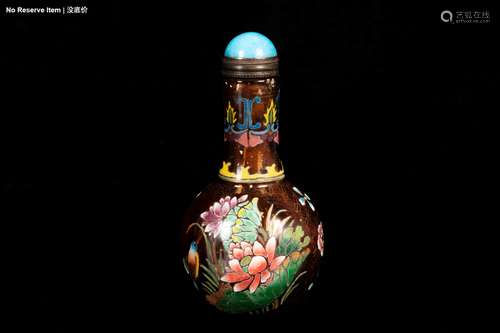 A FLOWER OVERLAY BROWN GLASS SNUFF BOTTLE