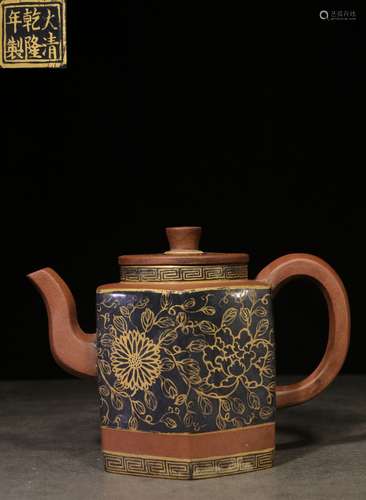 YIXING ZISHA AND GILT 'FLOWERS' TEAPOT