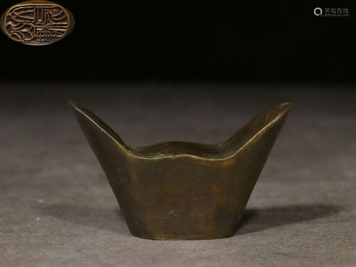 COPPER CAST AND CARVED CHINESE SYCEE, YUANBAO