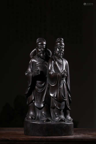 SUANZHI WOOD CARVED 'SCHOLARS' FIGURAL GROUP