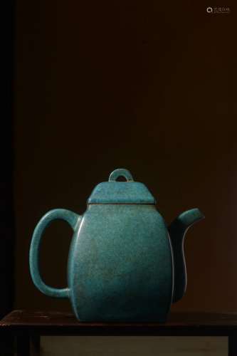 YIXING ZISHA ROBIN'S EGG GLAZED EXPANDED TEAPOT