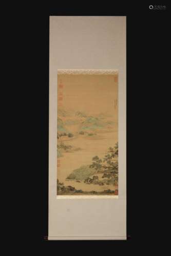 QIU YING: INK AND COLOR ON PAPER PAINTING 'LANDSCAPE SCENERY'