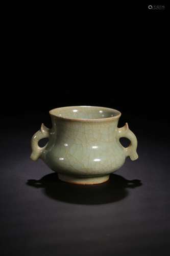 LONGQUAN WARE CELADON GLAZED CENSER WITH HANDLES