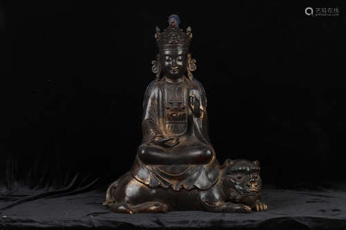 BRONZE CAST MANJUSRI SEATED FIGURE