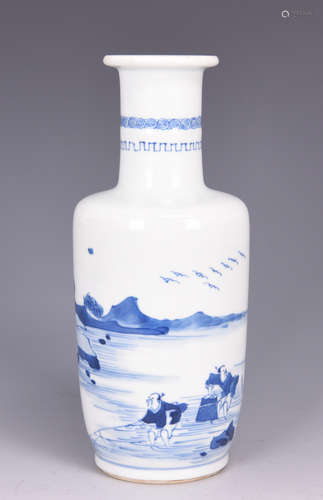 BLUE AND WHITE 'RIVERSIDE SCENERY' BOTTLE VASE