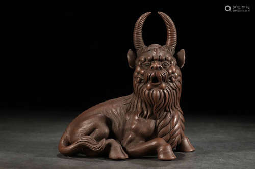 YIXING ZISHA CARVED 'MYTHICAL BEAST' FIGURE