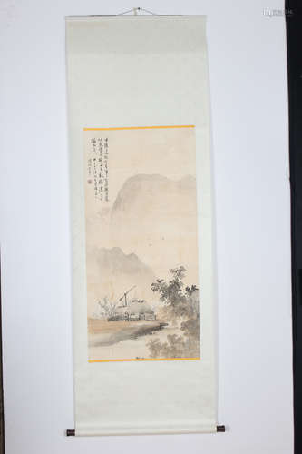 SHI TAO: INK AND COLOR ON PAPER PAINTING 'LANDSCAPE SCENERY'