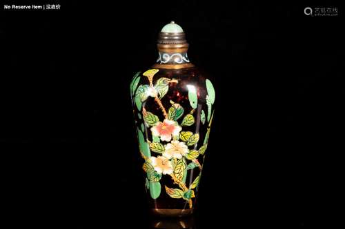 A ENAMELED RED GLASS 'FLOWER AND BIRD' SNUFF BOTTLE