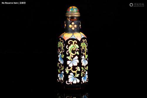 A FLOWER OVERLAY BROWN GLASS SNUFF BOTTLE