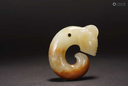 ARCHAIC YELLOW JADE CARVED 'DRAGON' ORNAMENT