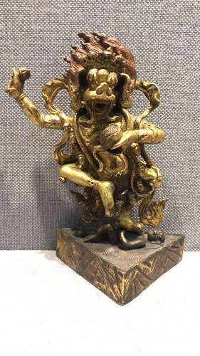 GILT BRONZE CAST WRATHFUL DEITY STANDING FIGURE