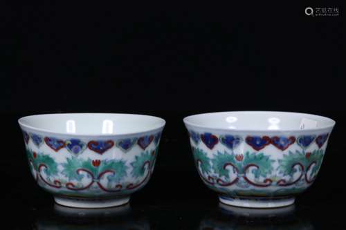 PAIR OF DOUCAI 'FLOWERS' CUPS