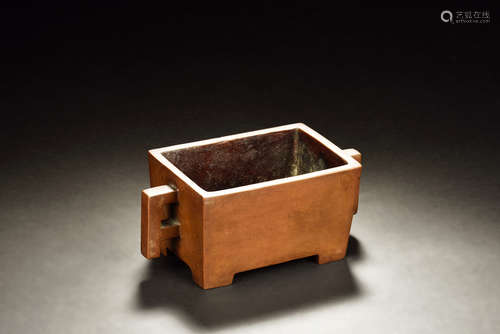 BRONZE RECTANGULAR CENSER WITH HANDLES