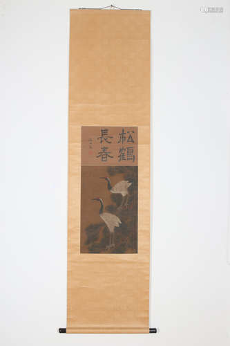 LIU SONGNIAN: INK AND COLOR ON PAPER PAINTING 'CRANES'