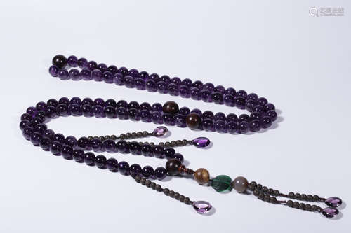 PURPLE CRYSTAL COURT BEADS STRAND WITH ORNAMENTS