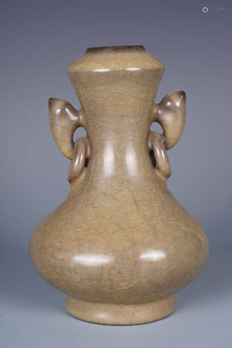 CELADON GLAZED VASE WITH HANDLES AND LOOP RINGS