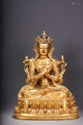 GILT BRONZE CAST BODHISATTVA SEATED FIGURE