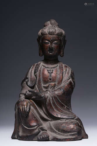 GILT BRONZE CAST SEATED AVALOKITESHVARA FIGURE