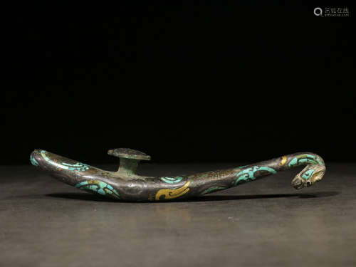 BRONZE CAST AND SILVER FILIGREE 'DRAGON' HOOK