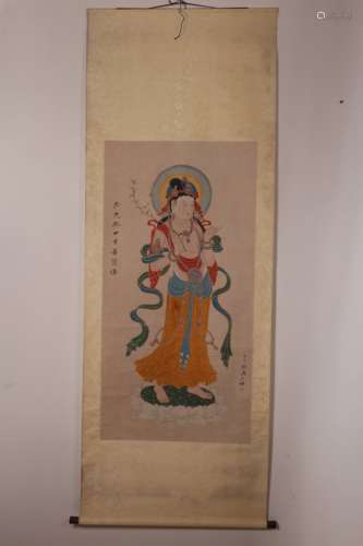 ZHANG DAQIAN: INK AND COLOR ON PAPER PAINTING 'GUANYIN'