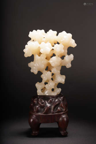 WHITE JADE CARVED NATURALISTIC CARVED MOUNTAIN BOULDER