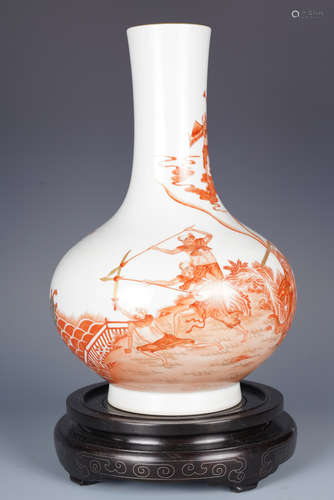 UNDERGLAZED RED 'WARRIORS' VASE