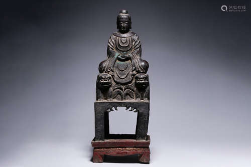 GILT BRONZE CAST SEATED SHAKYAMUNI ON PEDASTAL FIGURE