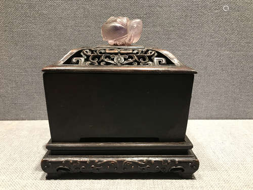 BRONZE CAST AND CARVED RECTANGULAR CENSER