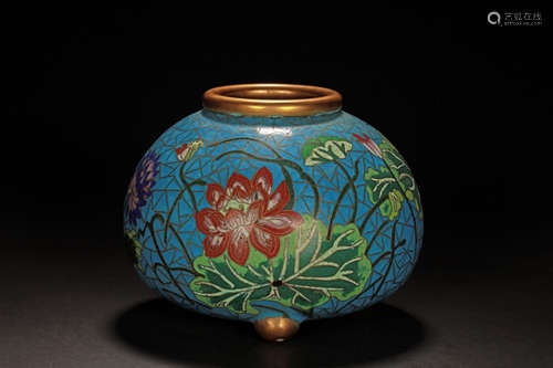 CLOISONNE ENAMELED TRIPOD SMALL JAR