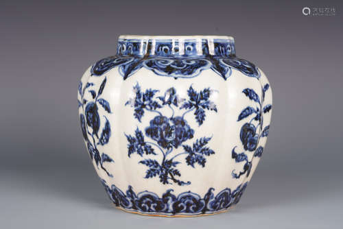 BLUE AND WHITE 'FLOWERS' LOBED JAR