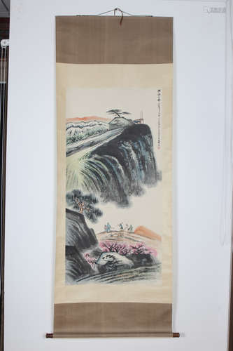 HE HAIXIA: INK AND COLOR ON PAPER PAINTING 'LANDSCAPE SCENERY'