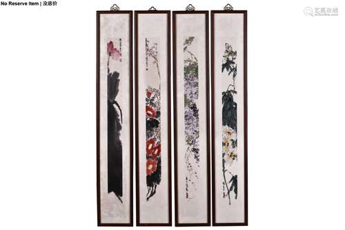 WU PING: FOUR FRAMED PAINTINGS 'FLOWERS OF FOUR SEASONS'