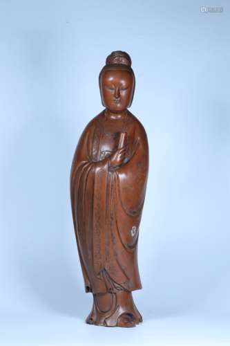 HUANGYANG WOOD CARVED 'GUANYIN' STANDING FIGURE