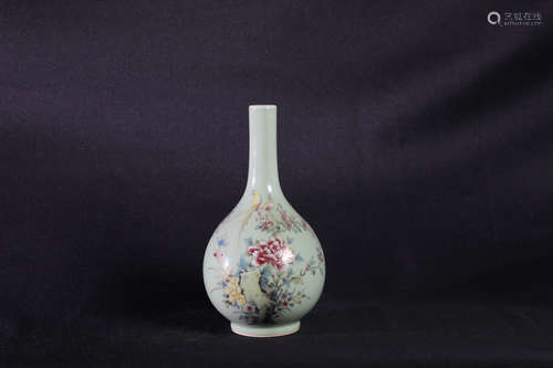 FAMILLE ROSE AND TURQUOISE GROUND 'FLOWERS' VASE