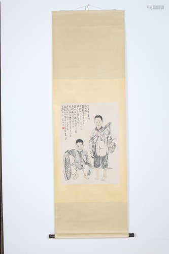 GUAN SHANYUE: INK AND COLOR ON PAPER PAINTING 'TWO KIDS'