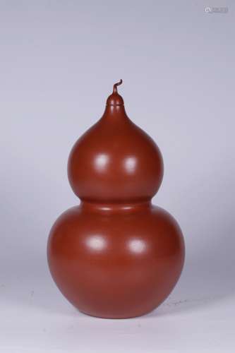 YIXING ZISHA CARVED DOUBLE GOURD VASE WITH LID