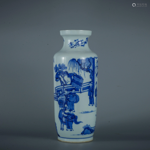 Qing Dynasty Blue and White Lantern Vase with Story