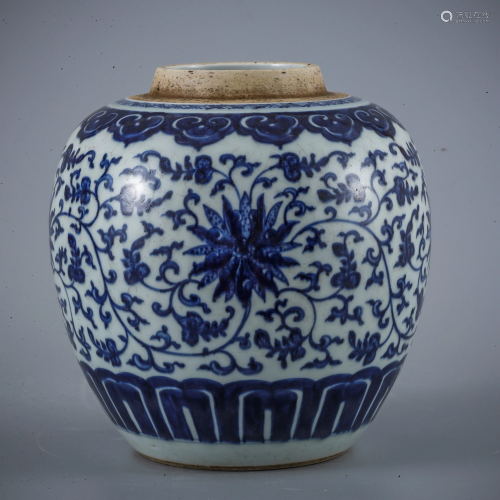 Qing Dynasty Blue and White Lotus Flower Jar