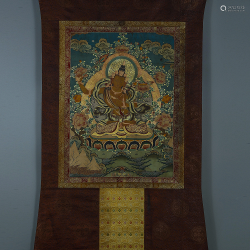 Manjushri Bodhisattva Embroidered in Thangka, Qing
