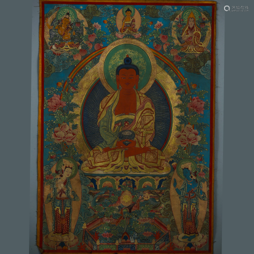 Embroidered Thangka Statue of Sakyamuni from the…