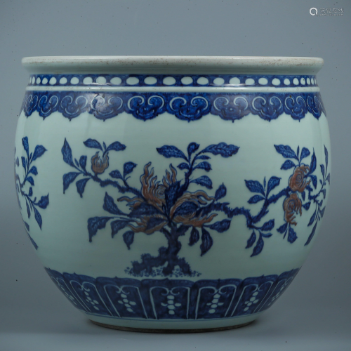 Qing Dynasty Blue and White Glazed Red Multi-fruit