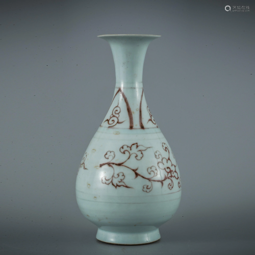 Yuan glaze red flower pattern jade pot spring